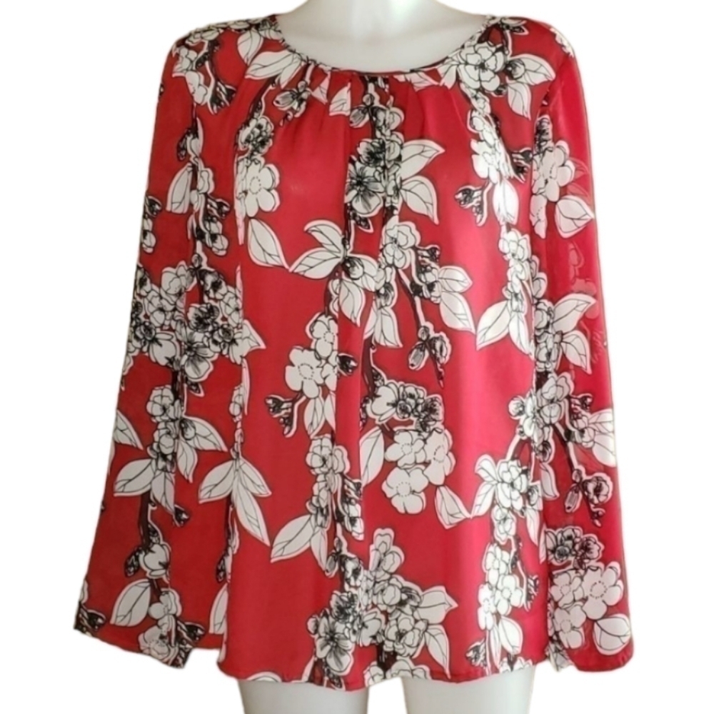 Liz Claiborne Career; Red Floral Blouse, Sz XL